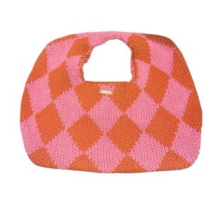 Kopari Pink and Orange Diamond Knit Tote
